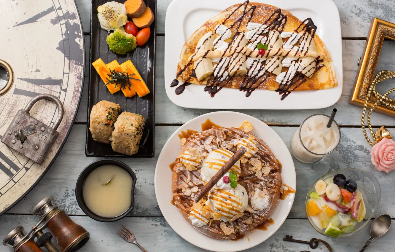 Photo wallpaper ice cream, pancakes, dessert, waffles