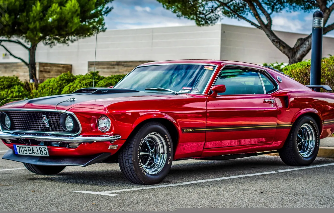 Photo wallpaper Mustang, Ford, Muscle, Red, Car, Boss, Mach 1, Chrome