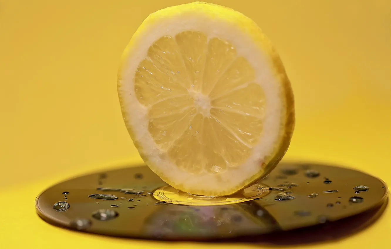 Photo wallpaper drops, macro, lemon, slices