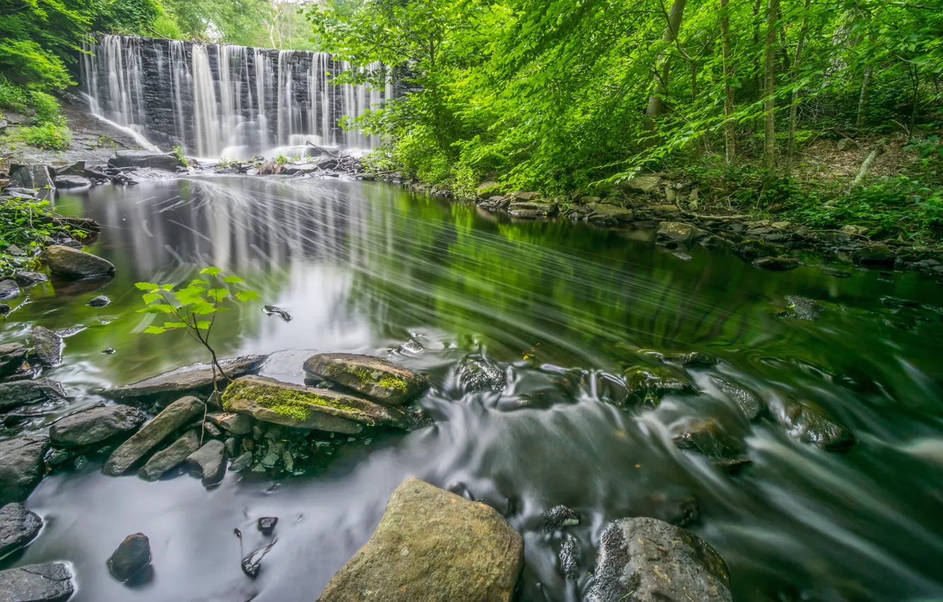 Photo wallpaper forest, river, stones, waterfall, Connecticut, Chester, Connecticut, Pattaconk Brook