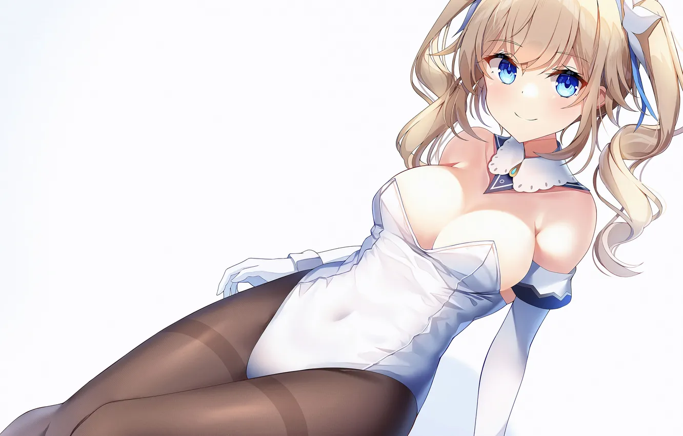 Photo wallpaper girl, sexy, cleavage, long hair, legs, boobs, anime, blue eyes