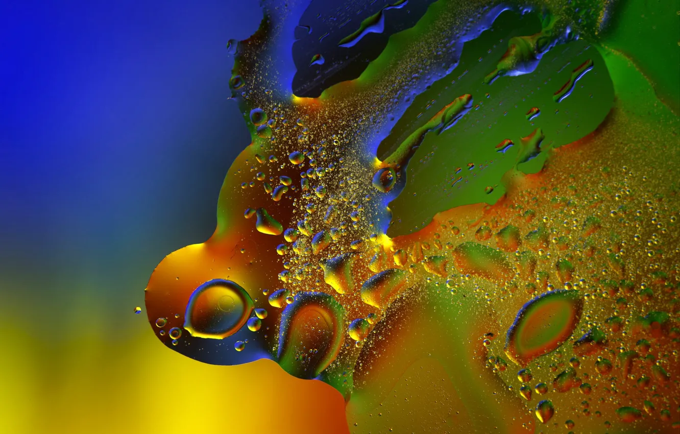 Photo wallpaper glass, drops, macro, abstraction, oil