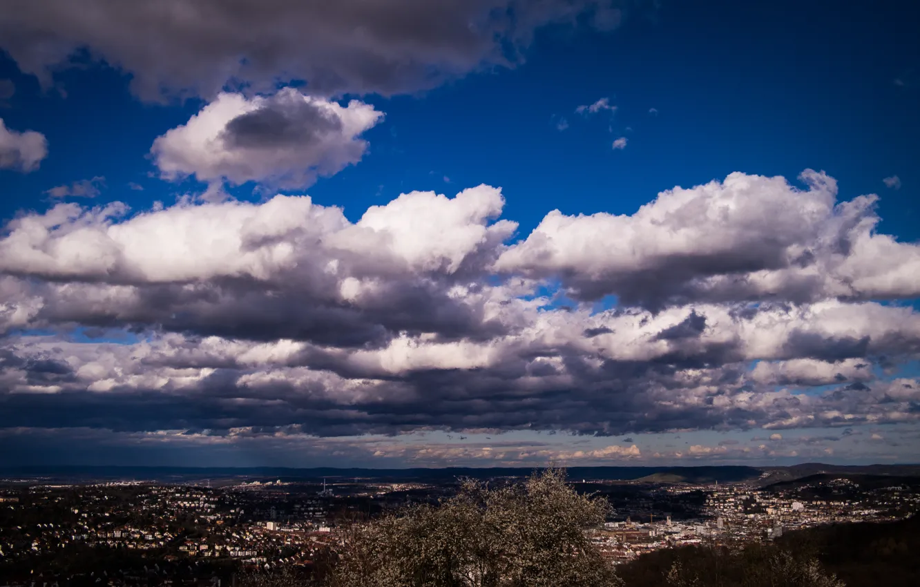 Photo wallpaper City, Clouds, Sky, Germany, Spring, View, Stuttgart