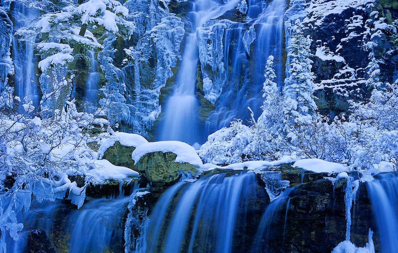Photo wallpaper winter, snow, waterfall, Canada, Albert, Jasper National Park, Tangle Creek Falls