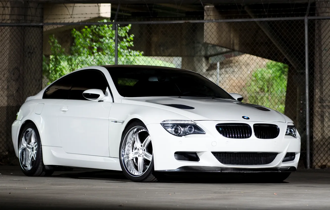 Photo wallpaper white, tuning, BMW, coupe, BMW, the fence, white, front view