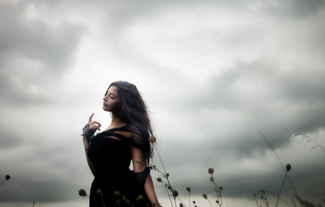 Photo wallpaper the sky, girl, background