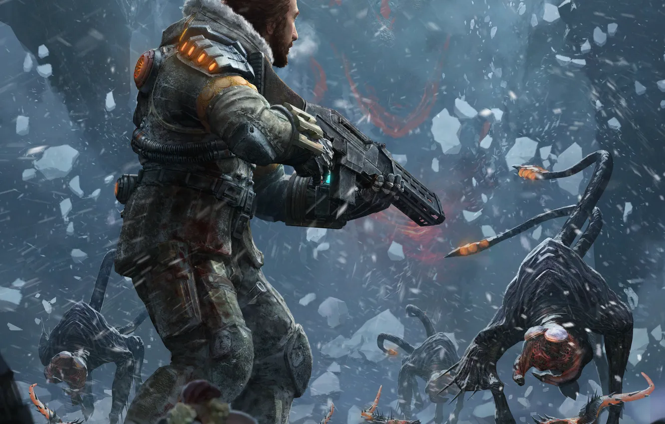 Photo wallpaper snow, weapons, monster, doll, battle, Capcom, Jim, the colonists