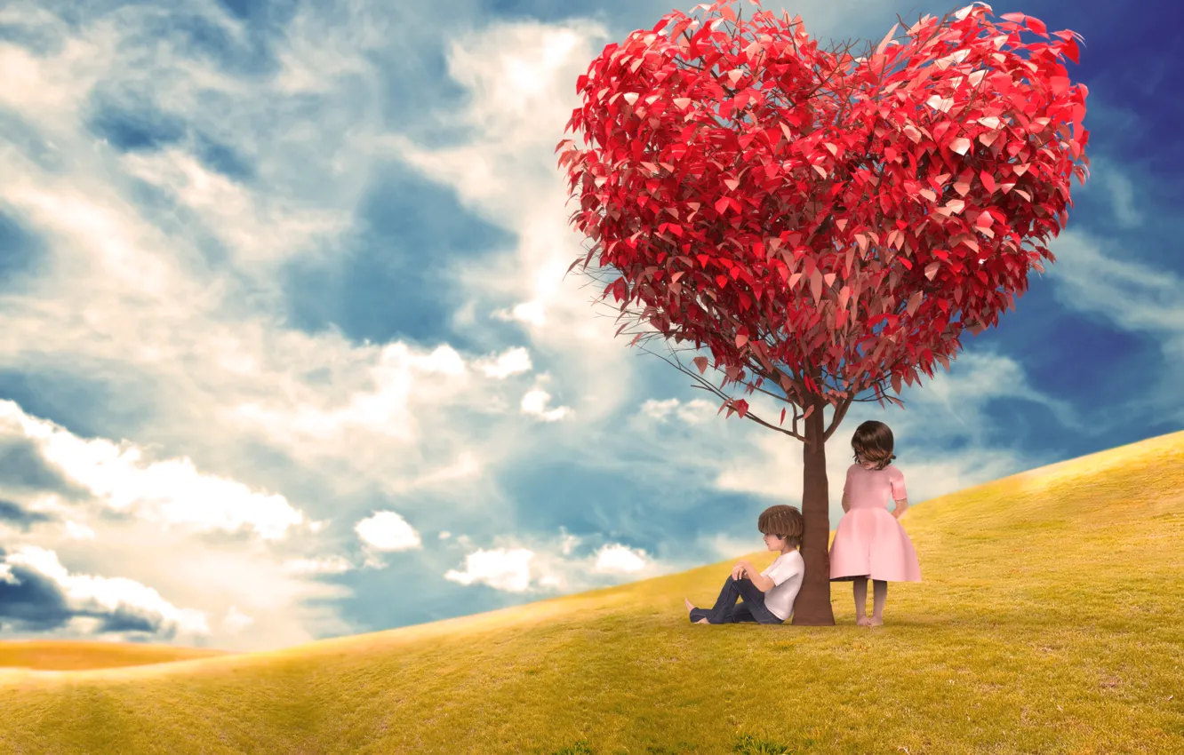 Photo wallpaper love, heart, love, heart, tree, romantic