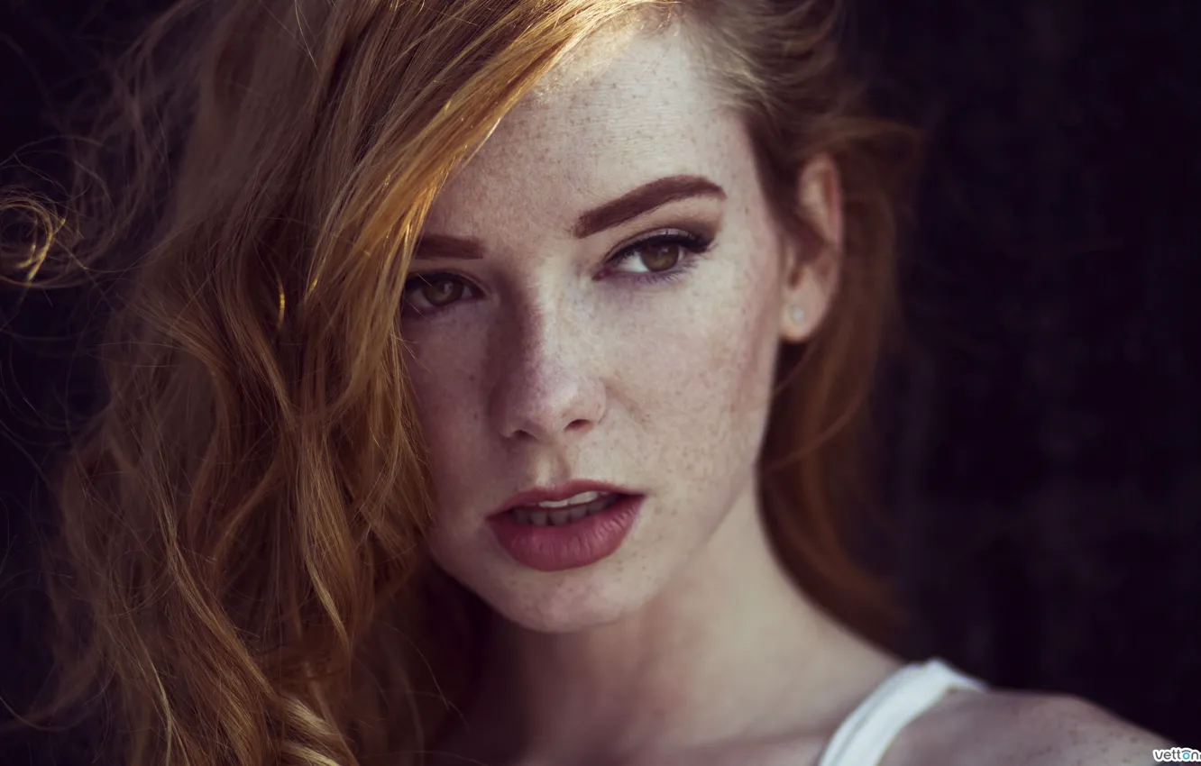 Photo wallpaper look, girl, sweetheart, freckles, red
