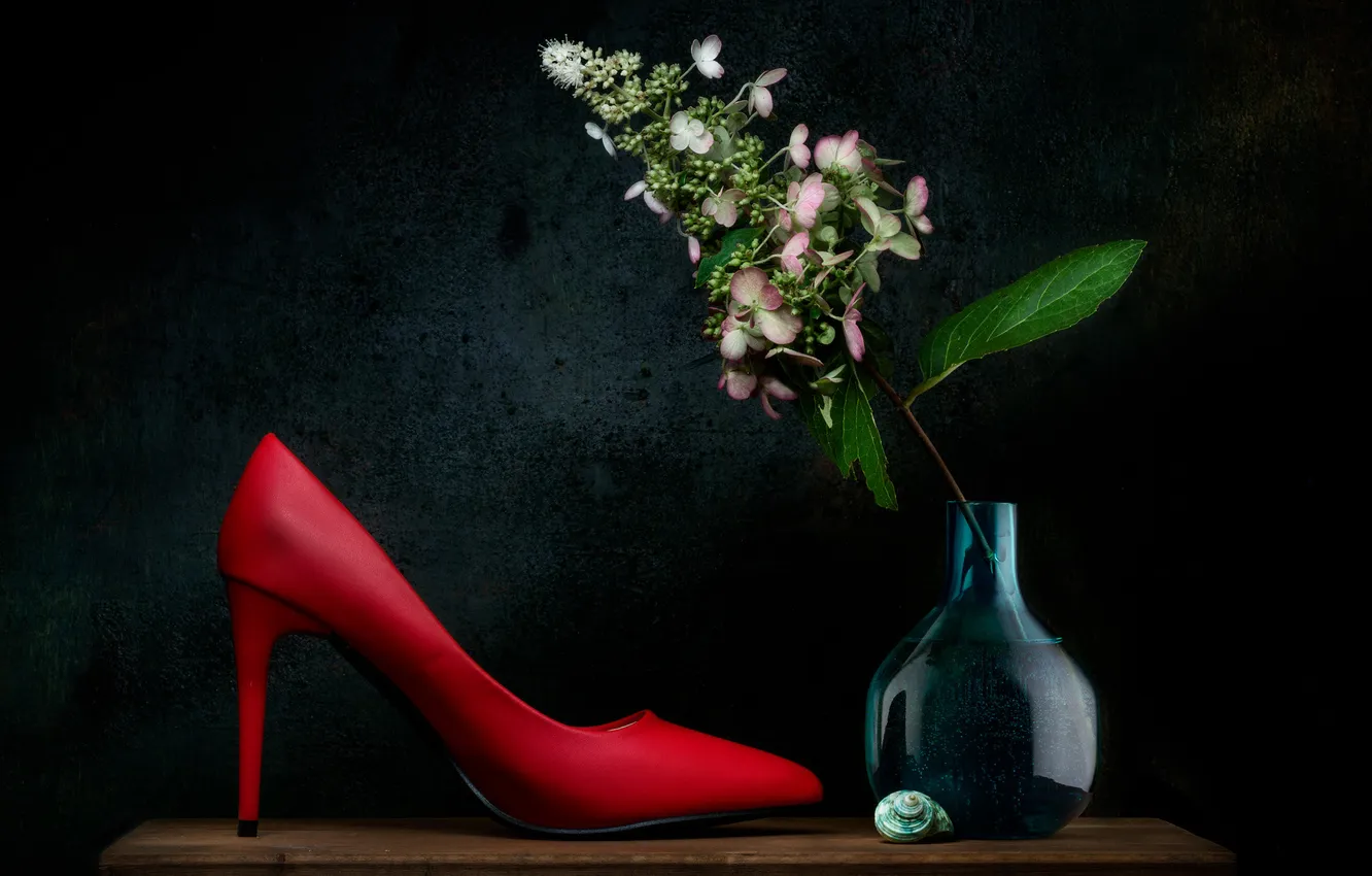 Photo wallpaper flowers, style, shoes, still life, bottle