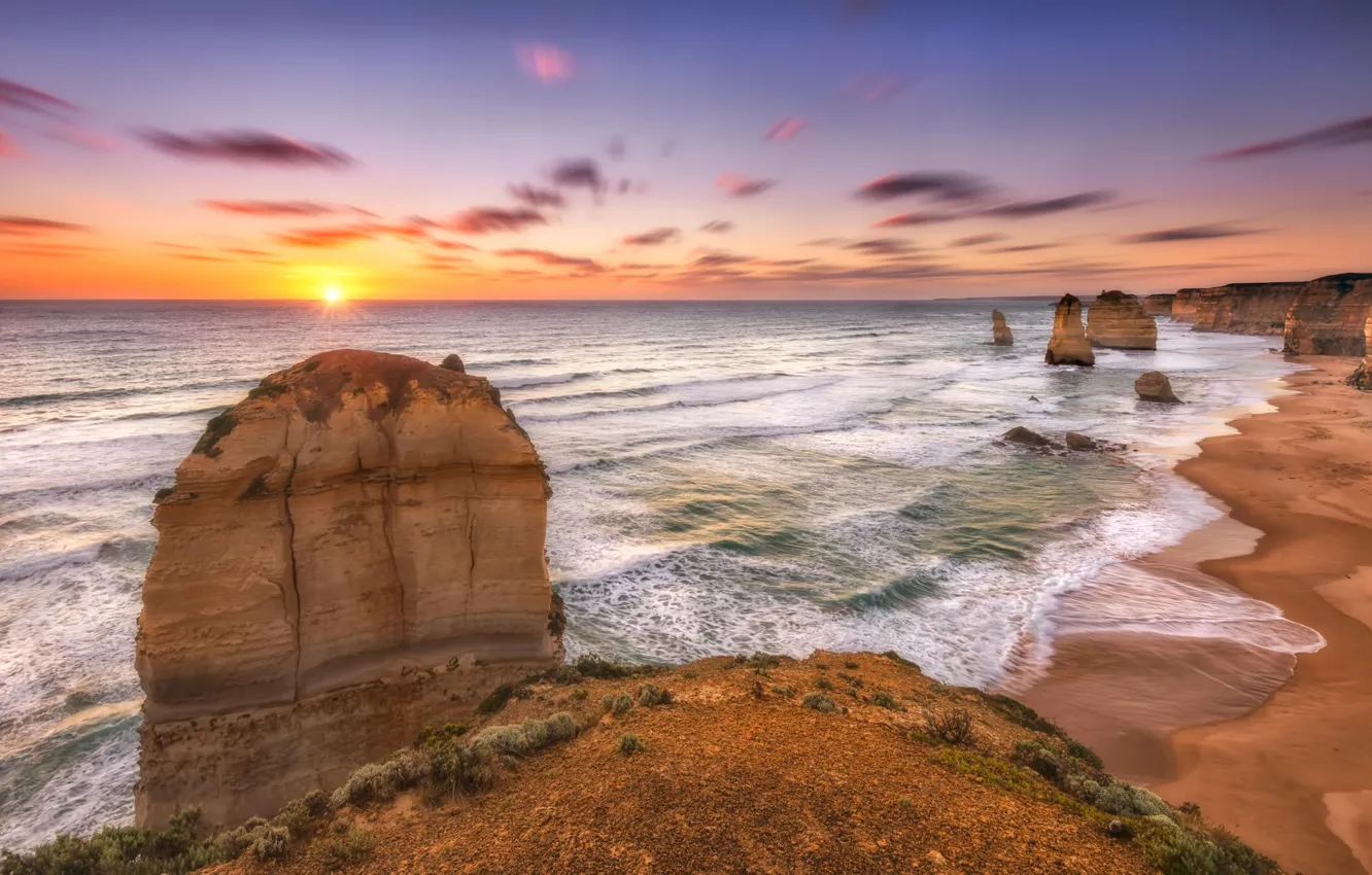Photo wallpaper beach, landscape, the ocean, shore, sunset, Melbourne, Australia, Victoria