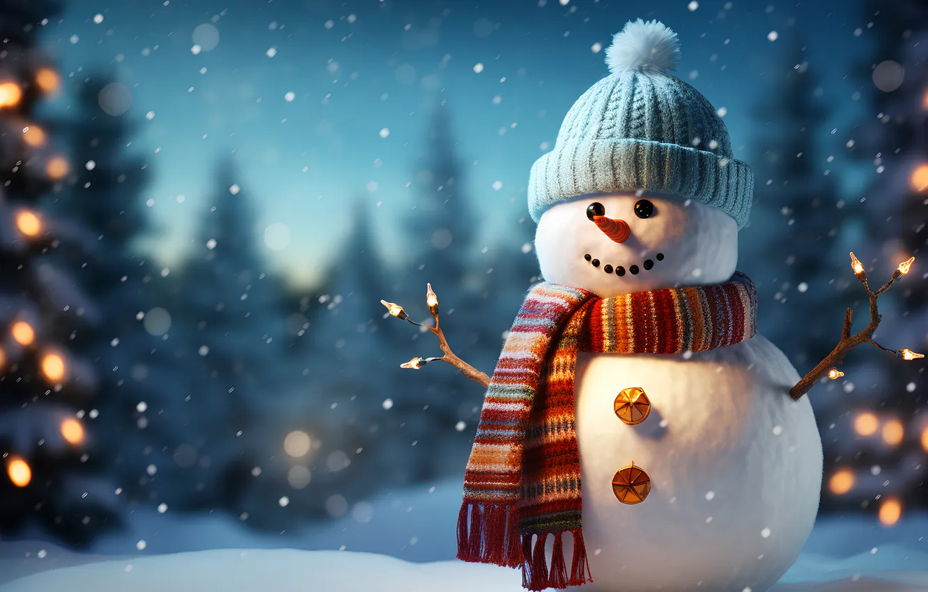 Photo wallpaper winter, snow, new year, Christmas, snowman, Christmas, winter, cute