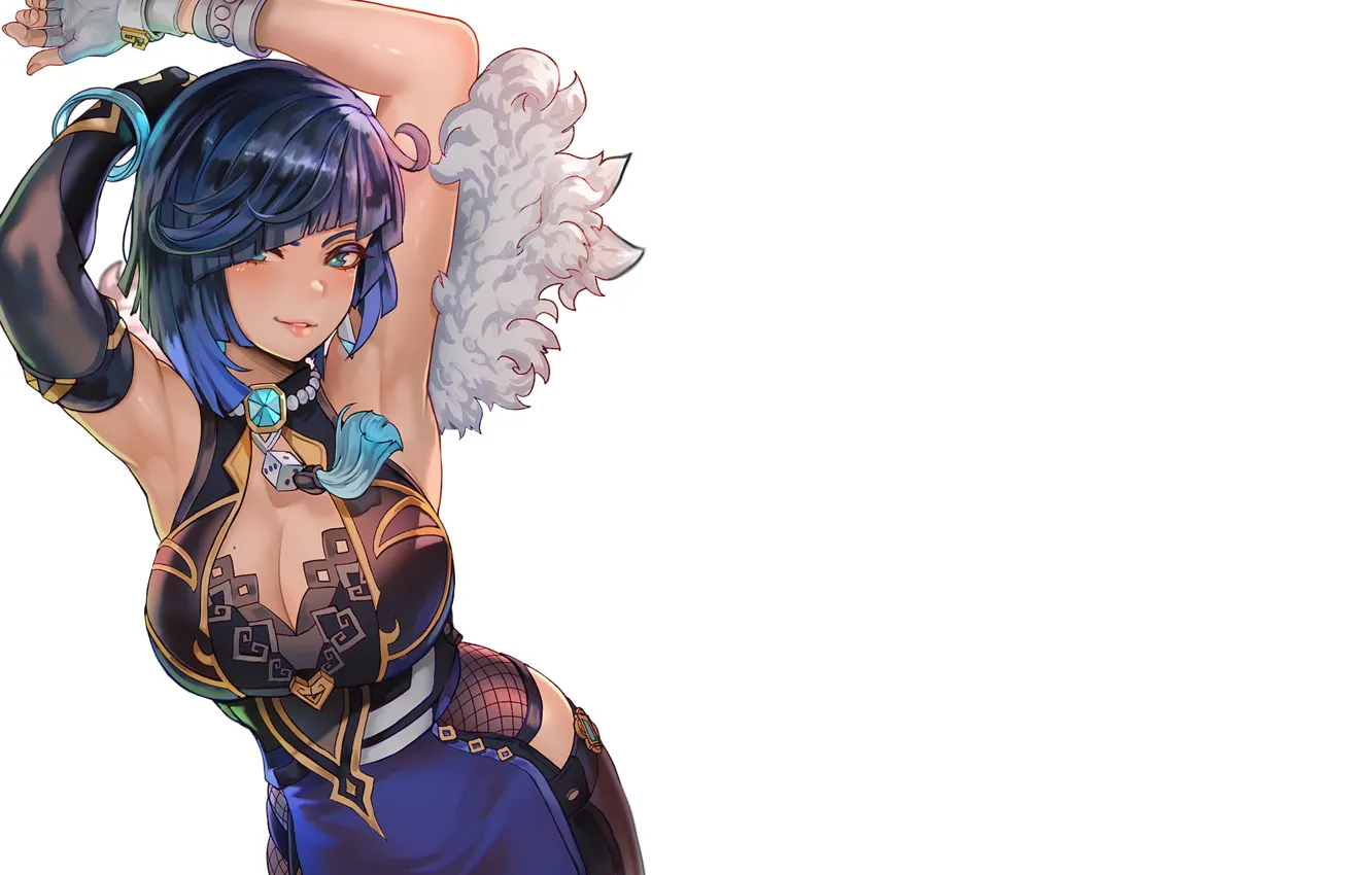 Photo wallpaper girl, hot, sexy, blue, anime, short hair, pretty, babe