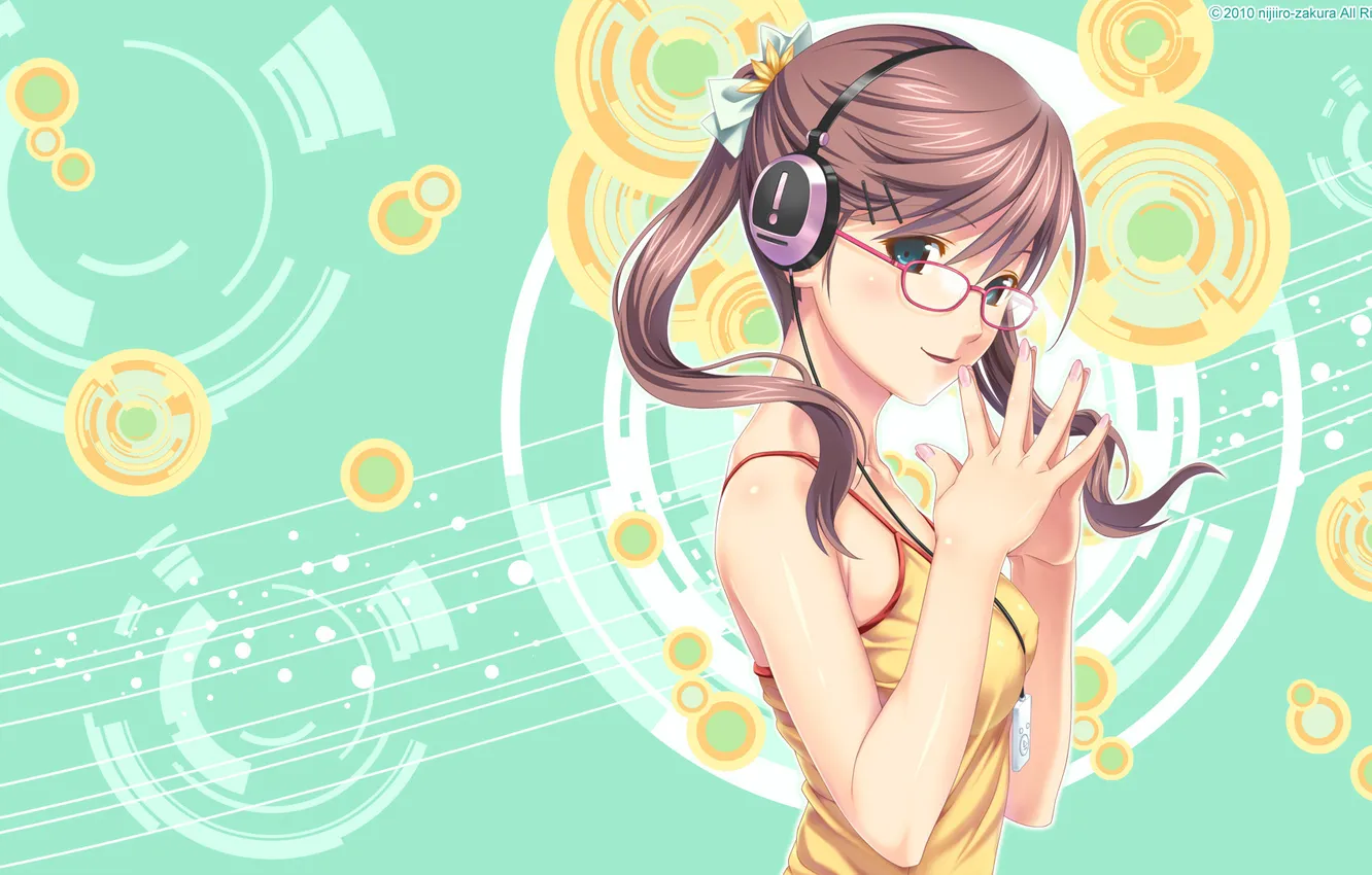 Photo wallpaper girl, music, mood, anime, headphones