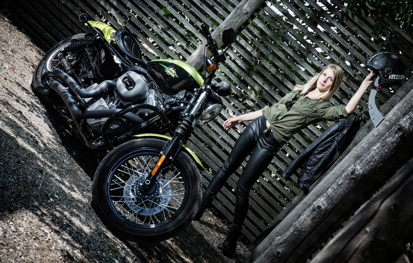 Photo wallpaper girl, background, motorcycle