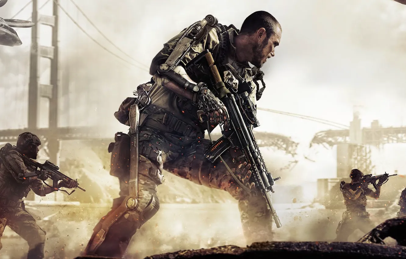 Photo wallpaper bridge, soldiers, equipment, the exoskeleton, military, Activision, Sledgehammer Games, Call of Duty: Advanced Warfare