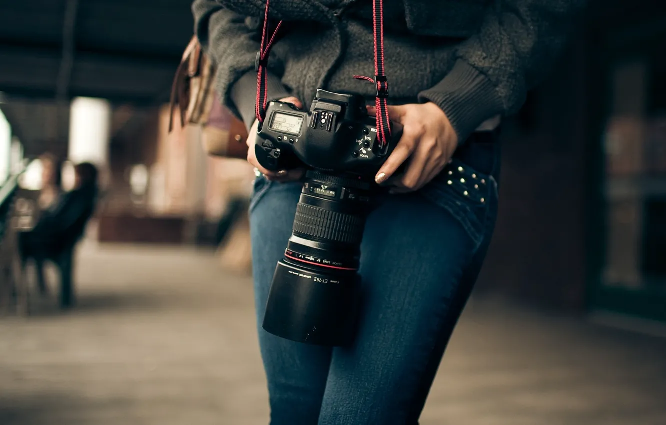 Photo wallpaper Girl, Camera, Jeans, Mood