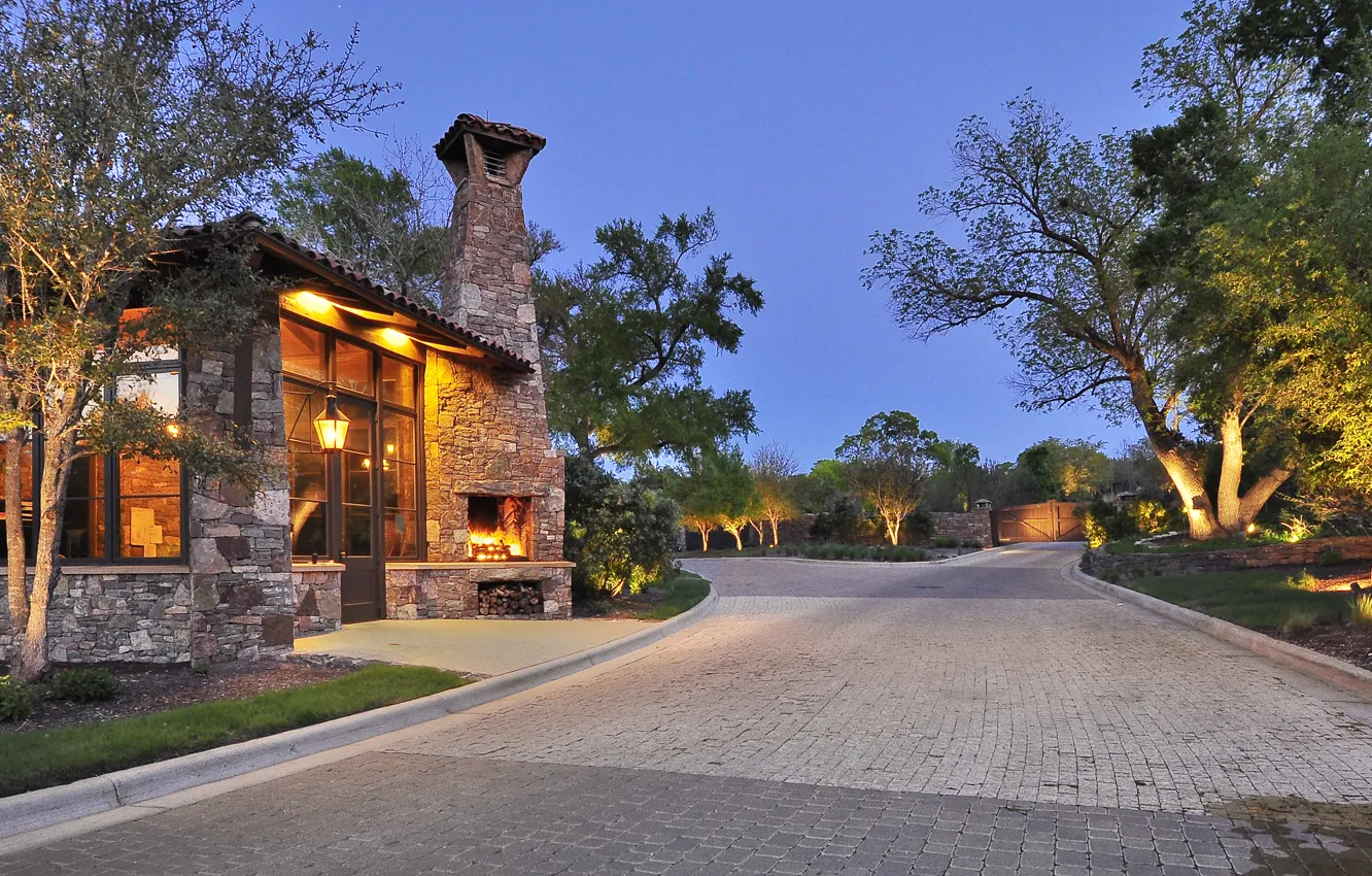 Photo wallpaper road, the city, home, gate, garden, yard, oven