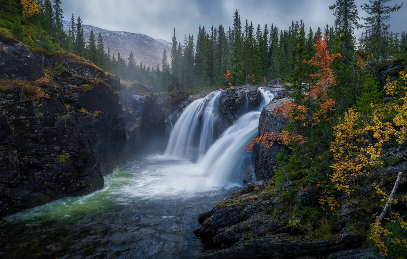 Photo wallpaper autumn, rocks, waterfall, Norway, Norway, Hemsedal, Hemsedal