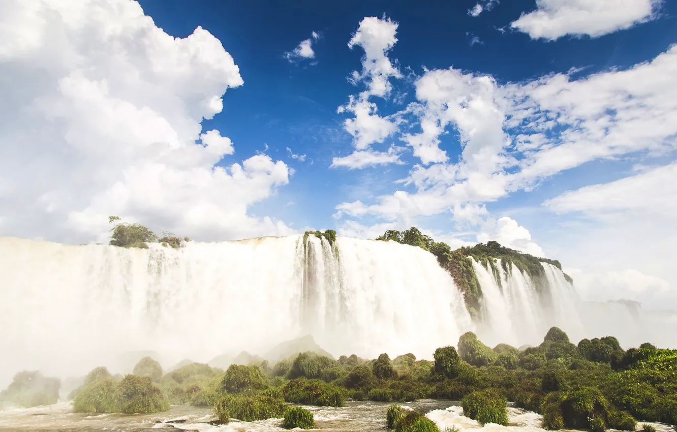 Photo wallpaper the sky, water, clouds, trees, Iguazu Falls, South America, The Iguaçu River