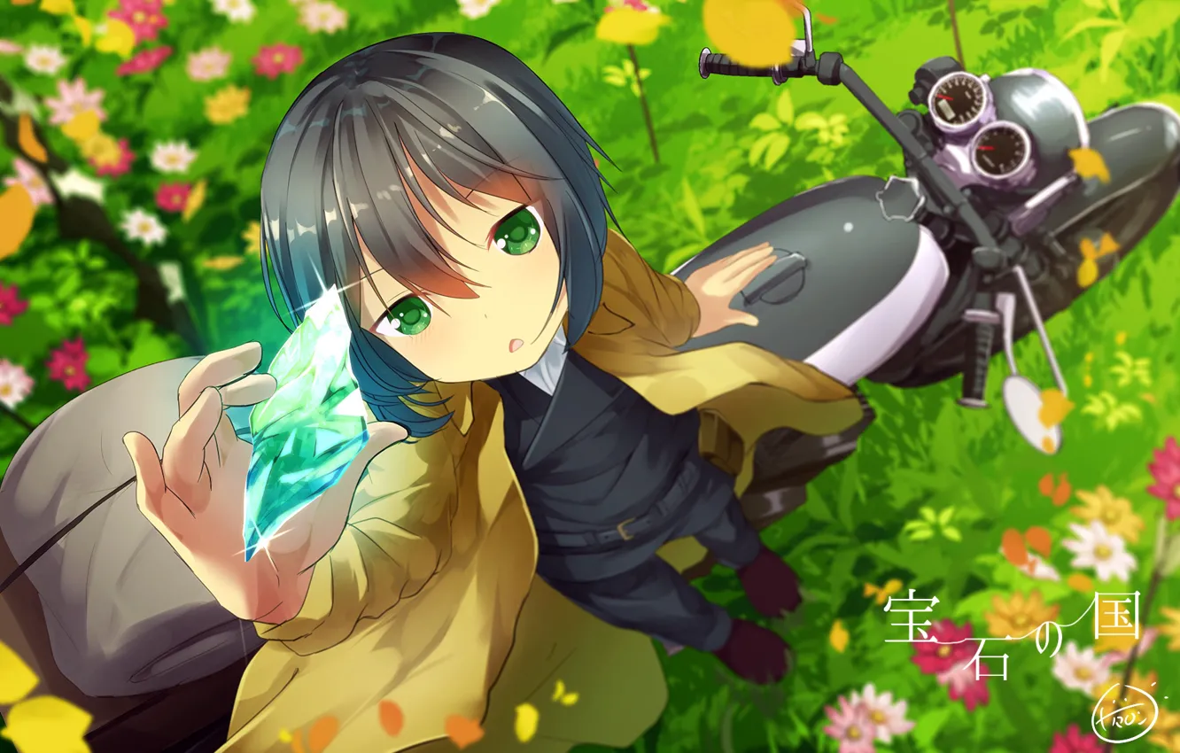 Photo wallpaper anime, art, motorcycle, crystals, Kino's Journey