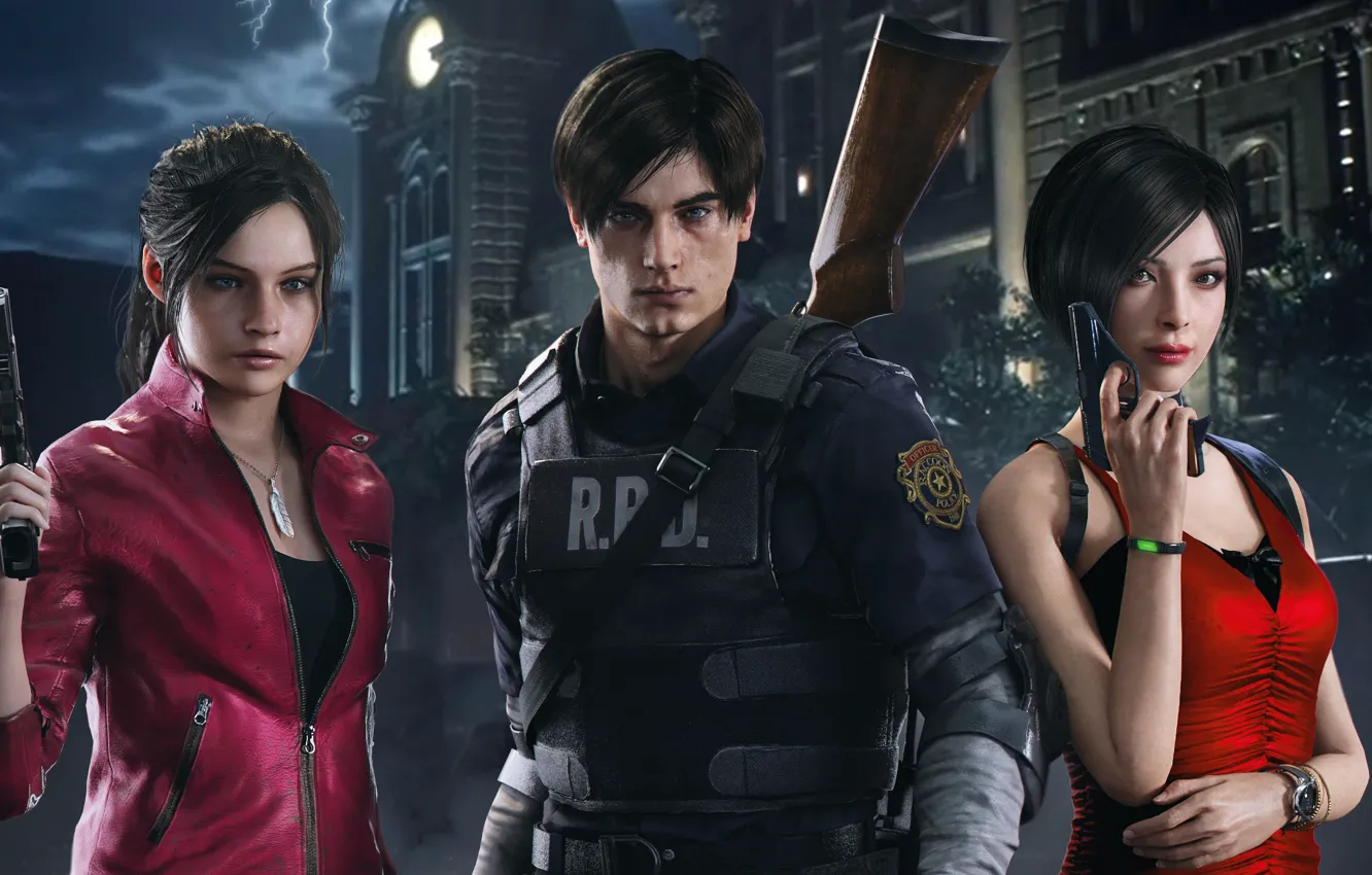 Photo wallpaper Resident evil, Ada Wong, Claire Redfield, Leon S. Kennedy, Resident evil 2