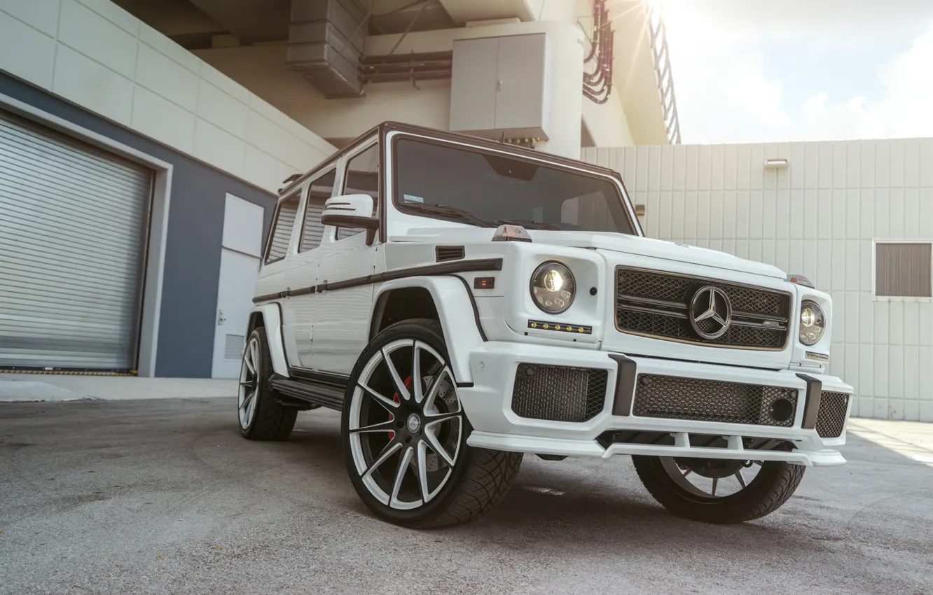 Photo wallpaper Mercedes, AMG, White, G63, W463, Brick