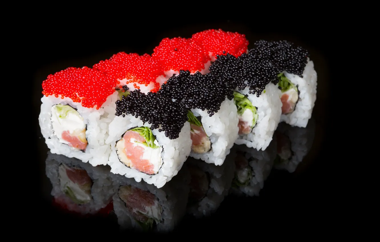 Photo wallpaper background, caviar, sushi, rolls