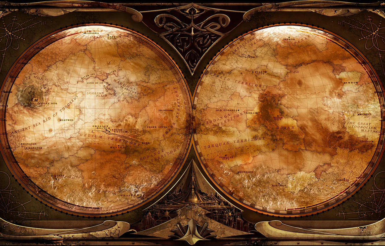 Photo wallpaper map, steampunk, turn, steampunk, the map