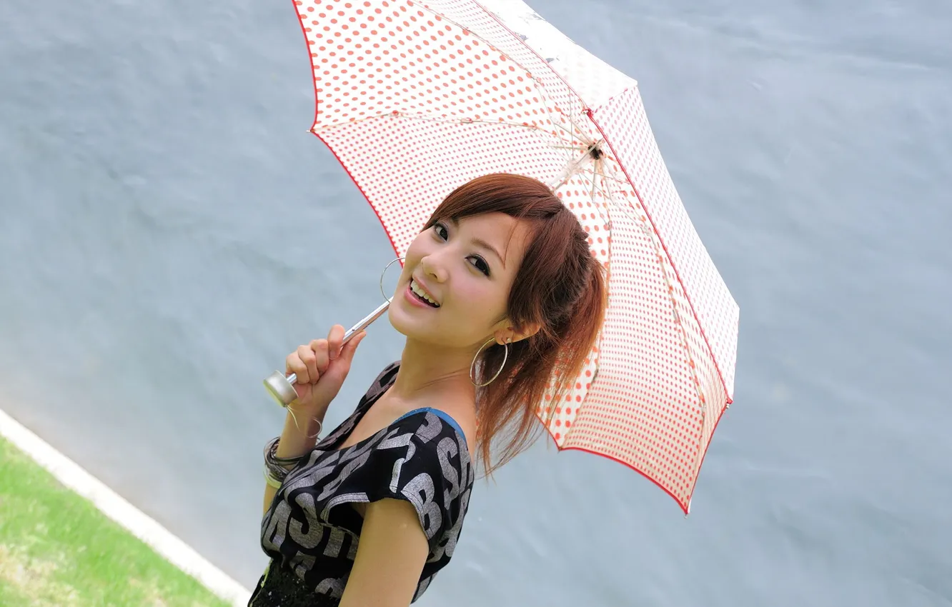 Photo wallpaper look, girl, Wallpaper, earrings, umbrella, Asian