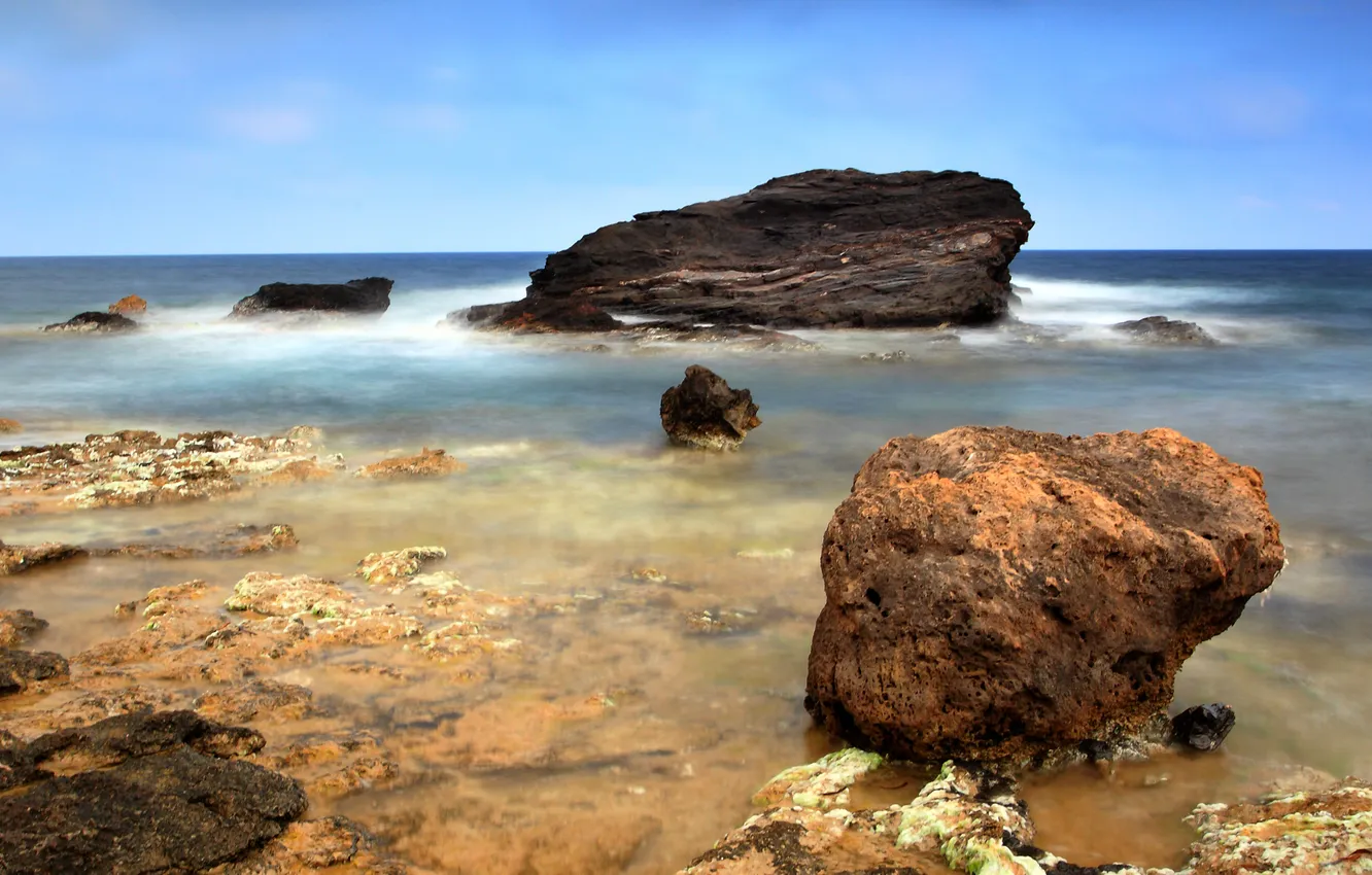 Photo wallpaper sea, water, the bottom, Stones