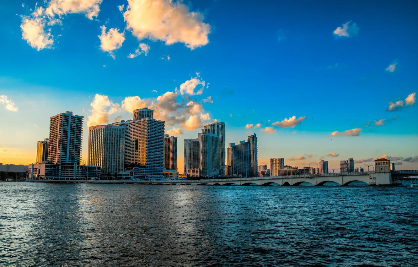 Photo wallpaper water, bridge, Miami, the evening, FL, Miami, Florida, vice city