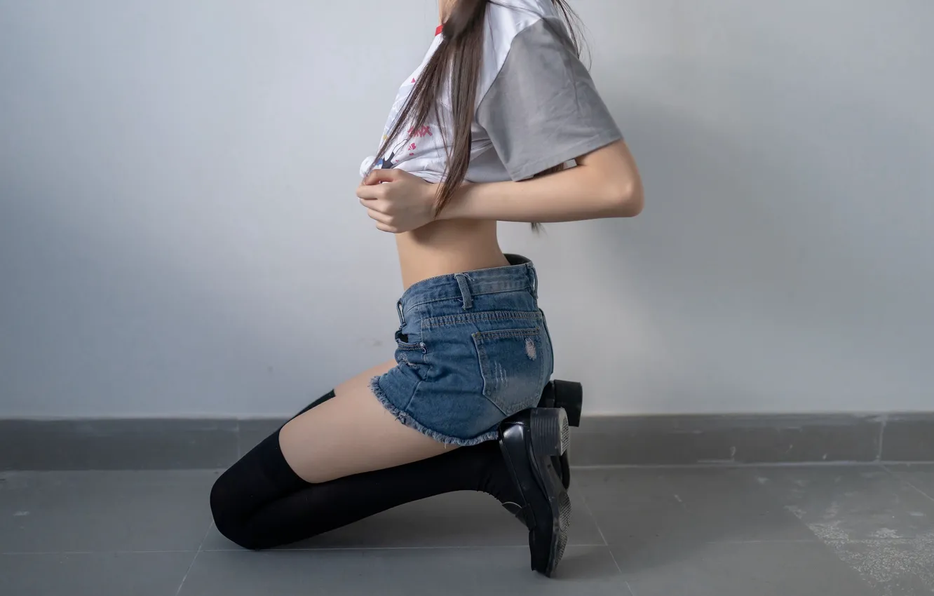 Photo wallpaper shorts, jeans, Denim, socks, faceless, Tee