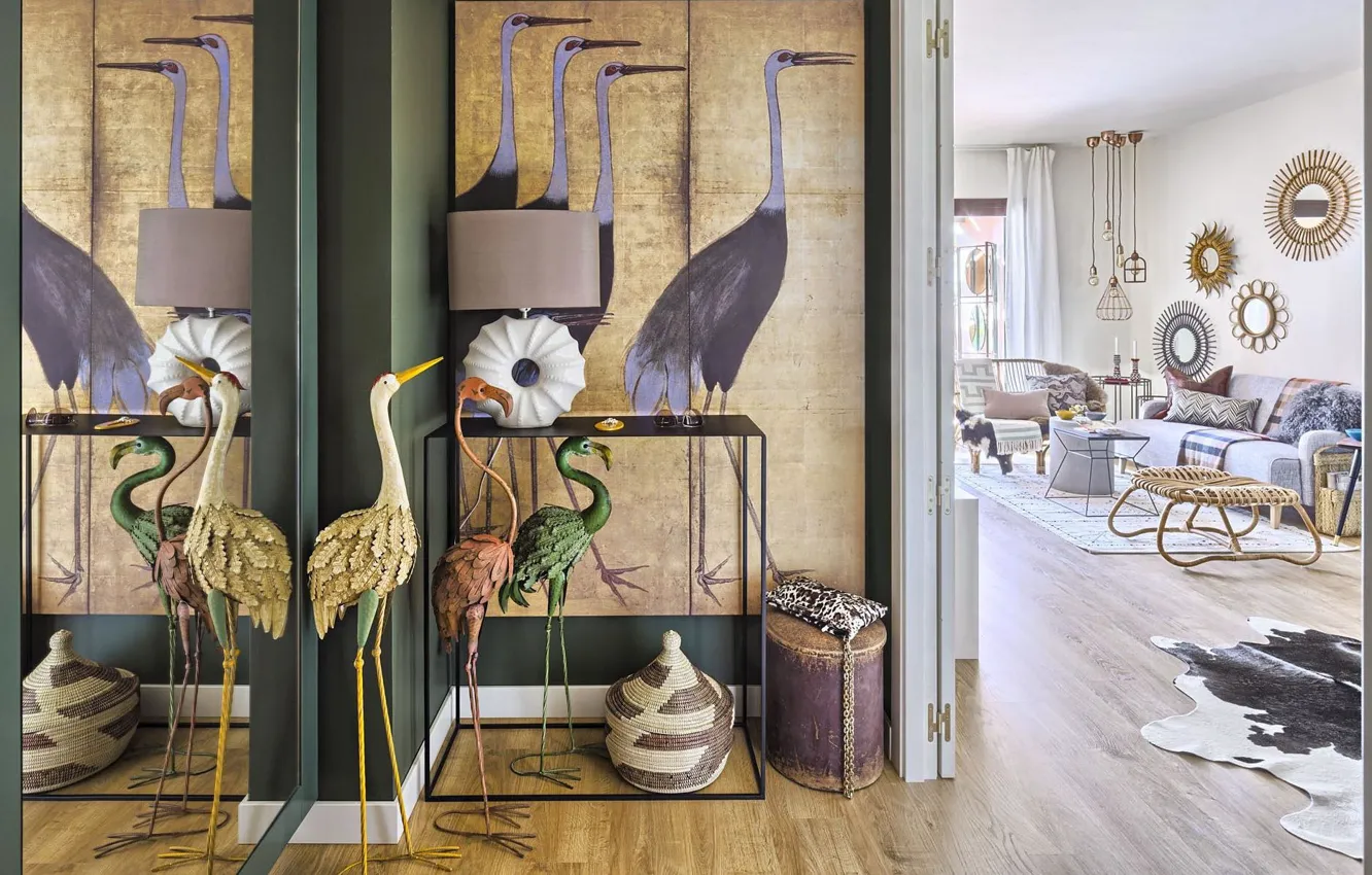 Photo wallpaper design, room, interior, mirror, the scenery, living room, entrance hall, eclectic style