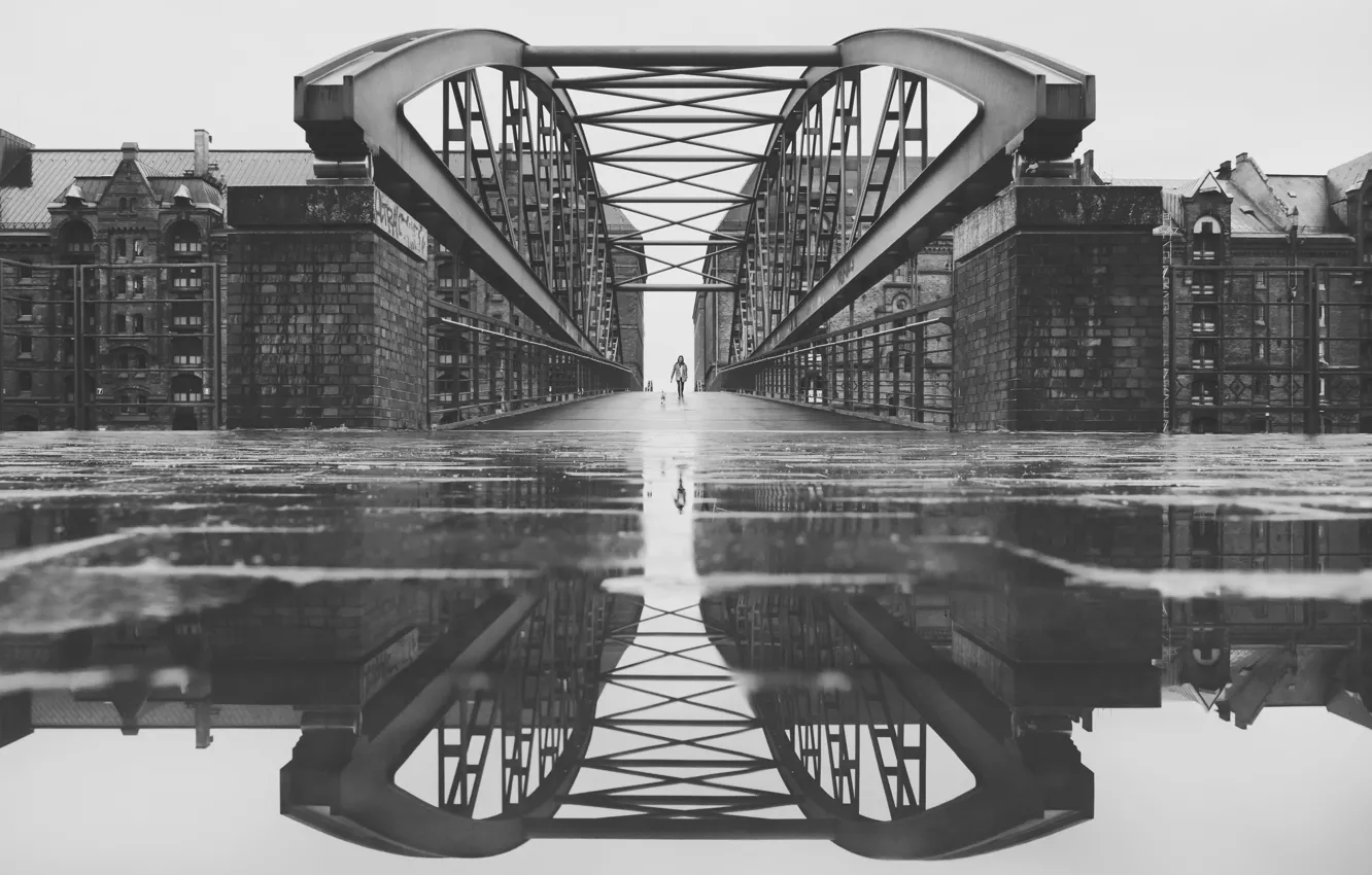 Photo wallpaper reflection, bridge, the city, Germany