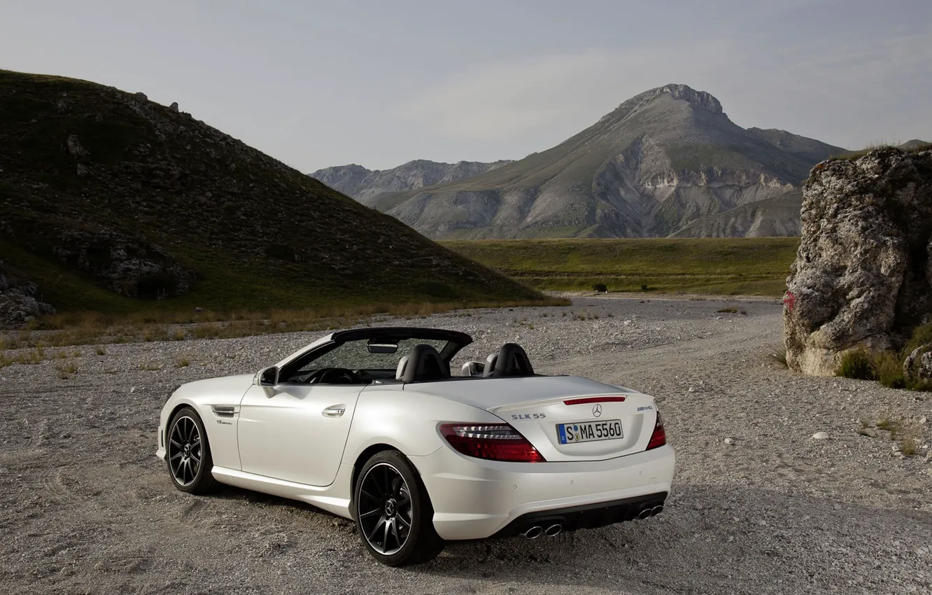 Photo wallpaper mountains, Mercedes-Benz, convertible, SLK
