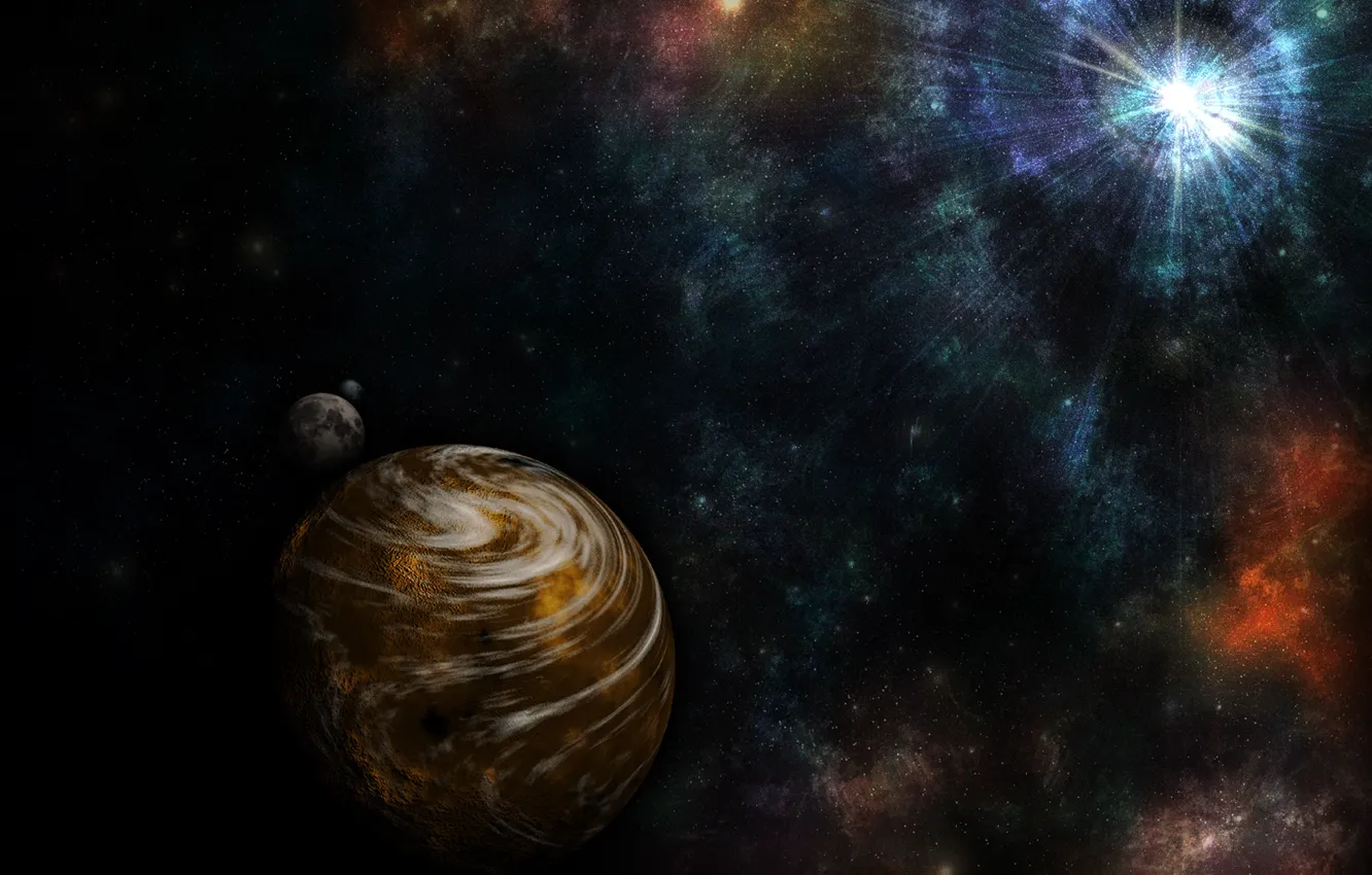 Photo wallpaper rays, nebula, star, planet