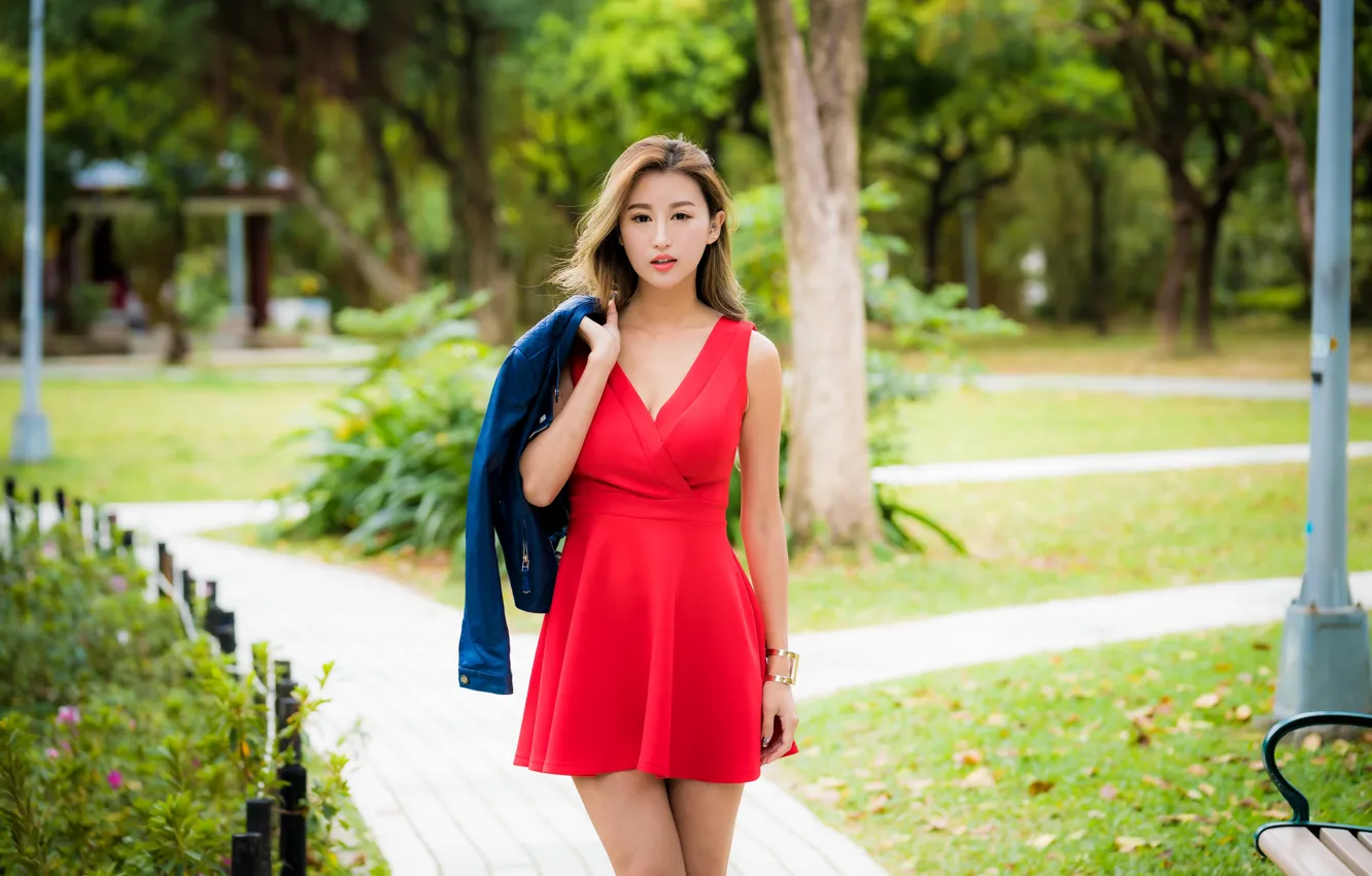 Photo wallpaper look, pose, dress, Asian, bokeh