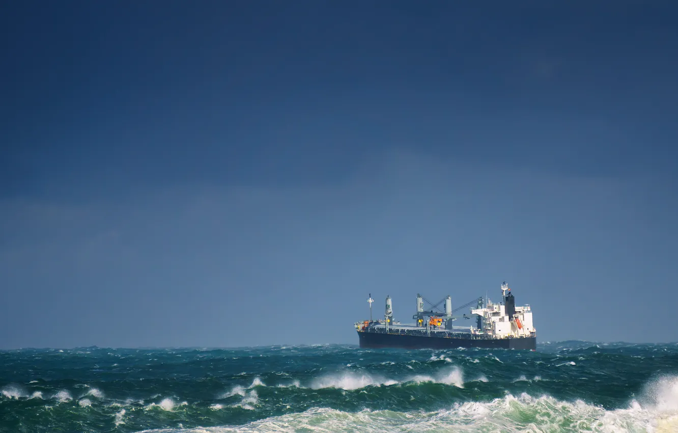 Photo wallpaper waves, storm, ship, tanker, troubled sea