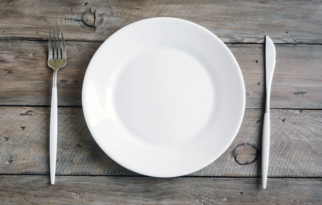 Photo wallpaper plate, fork, knife, table