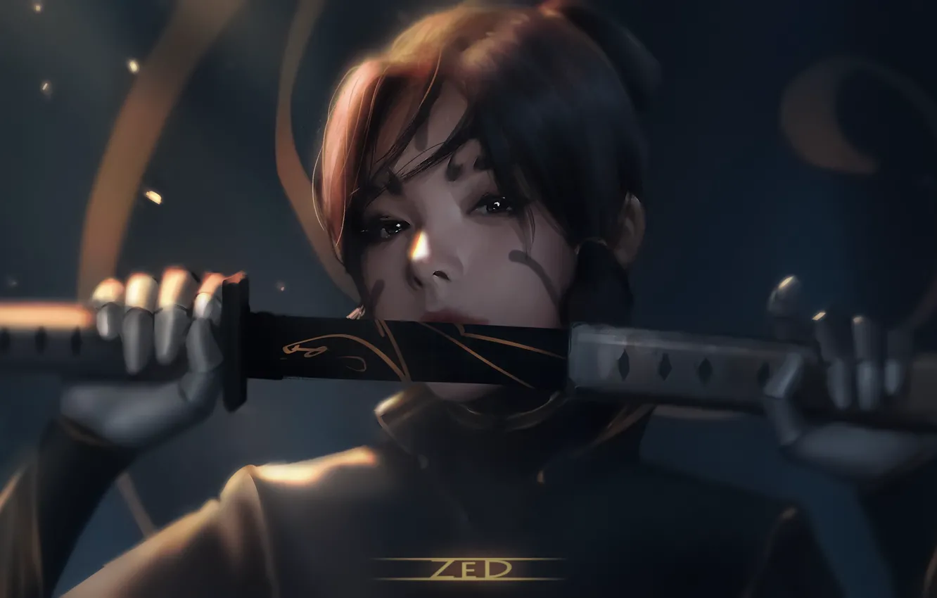 Photo wallpaper dark, girl, sword, fantasy, weapon, katana, samurai, artist