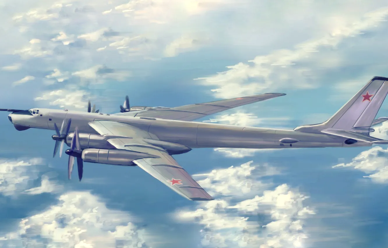 Photo wallpaper the sky, flight, aviation, figure, bear, art, USSR, bomber