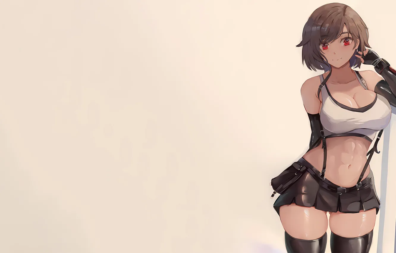 Photo wallpaper girl, sexy, Final Fantasy, cleavage, thighhighs, brown hair, boobs, anime