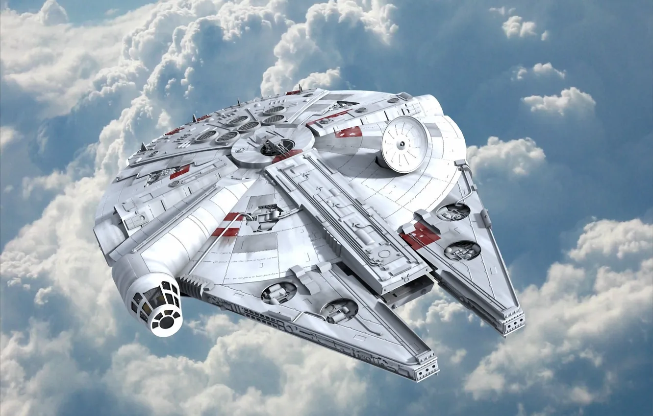 Photo wallpaper clouds, Star Wars, spaceship, Millenium falcon