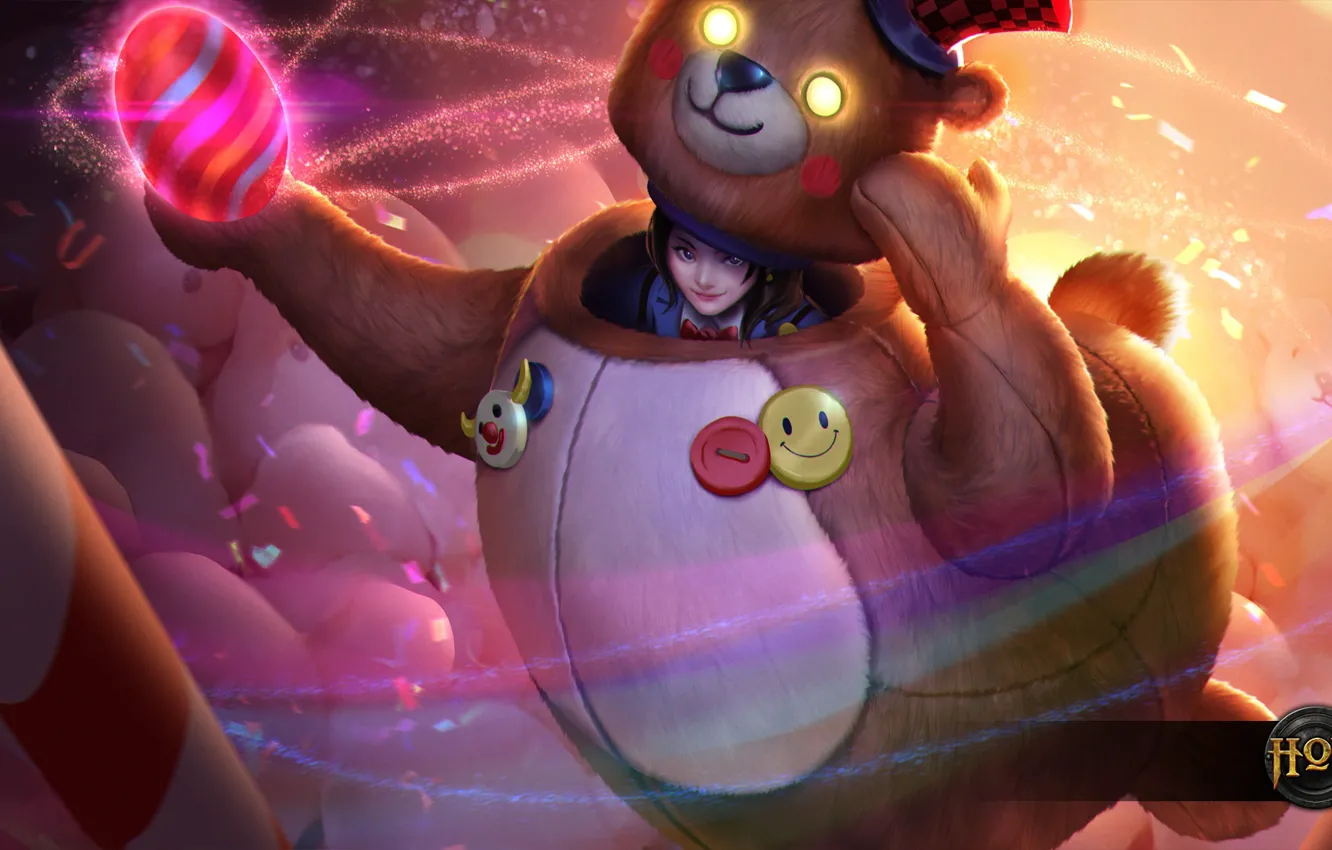 Photo wallpaper toy, bear, costume, girl, Heroes of Newerth, midas, Goldie Midas, Circus Bear