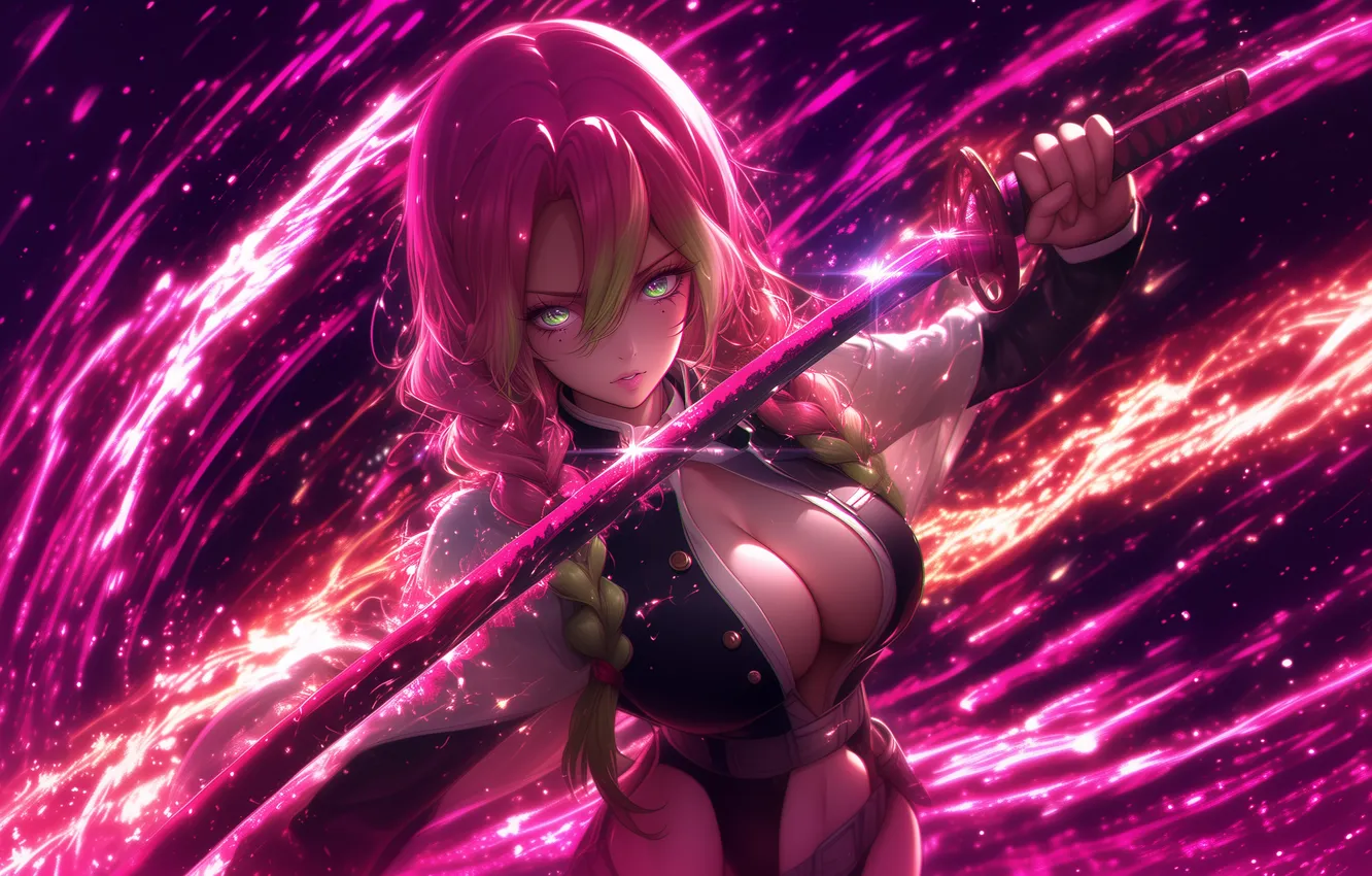 Photo wallpaper katana, pink, art, blade, epic, demon slayer, The Blade Cleaves Demons, Mitsuri Kanroji