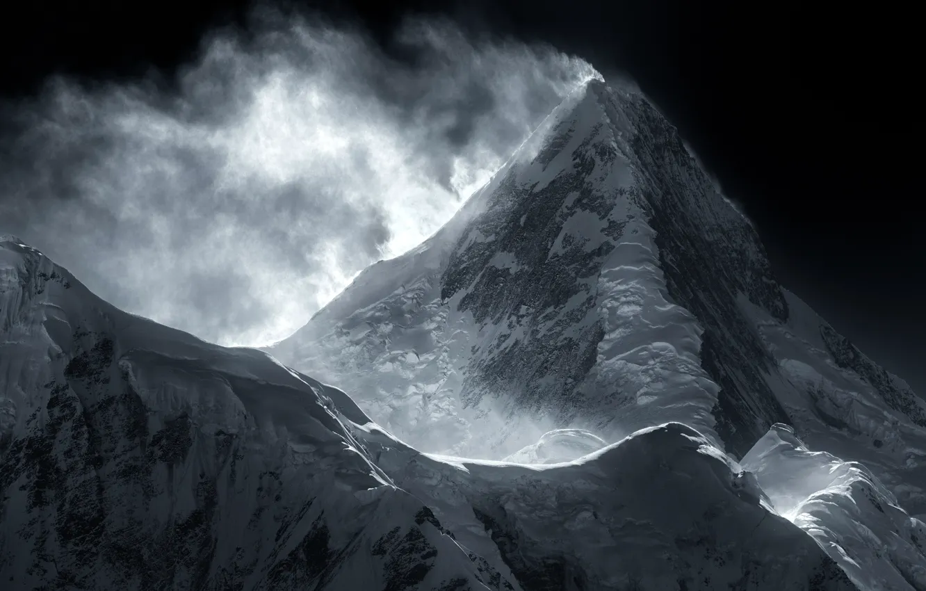 Photo wallpaper snow, mountains, the wind