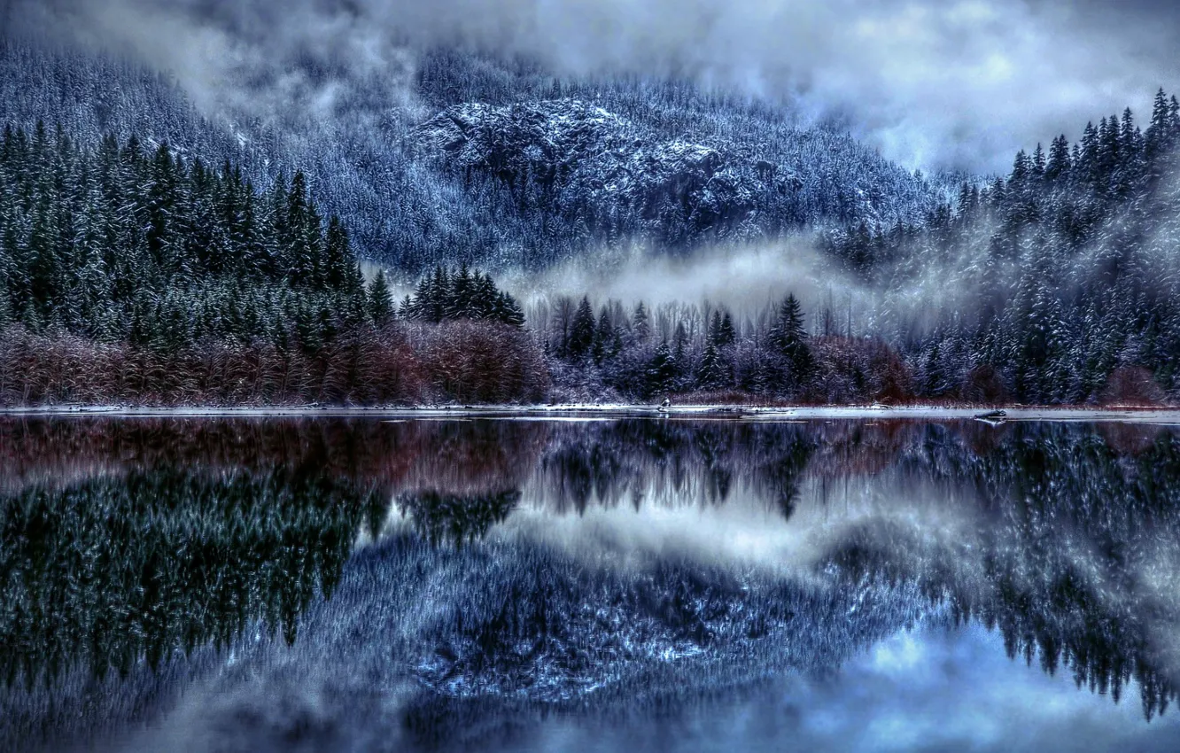 Photo wallpaper Nature, Winter, Landscape, Lake, Trees