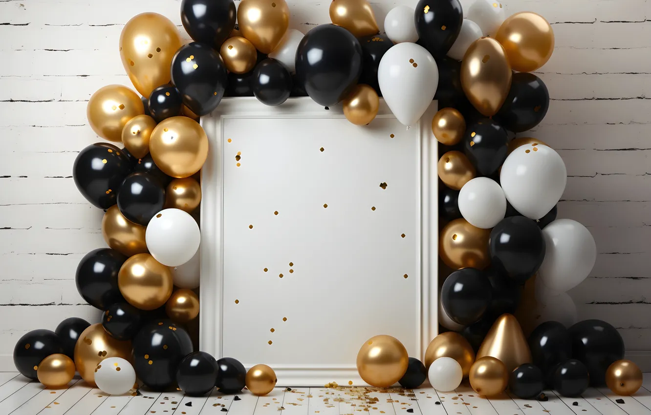 Photo wallpaper balls, balloons, wall, birthday, holiday, balls, black, Board