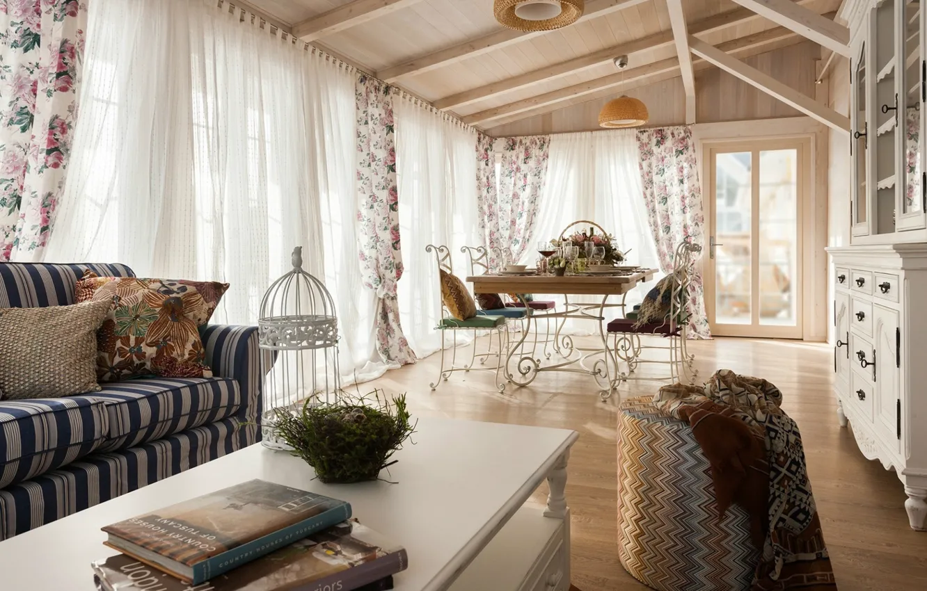 Photo wallpaper design, interior, living room, dining room, Provence style